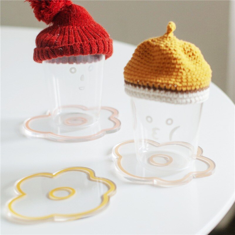 Posavasos acrílico transparente de estilo coreano, posavasos Multicolor con de flores, frutas y animales, herramientas de cocina y hogar, 1 Uds.