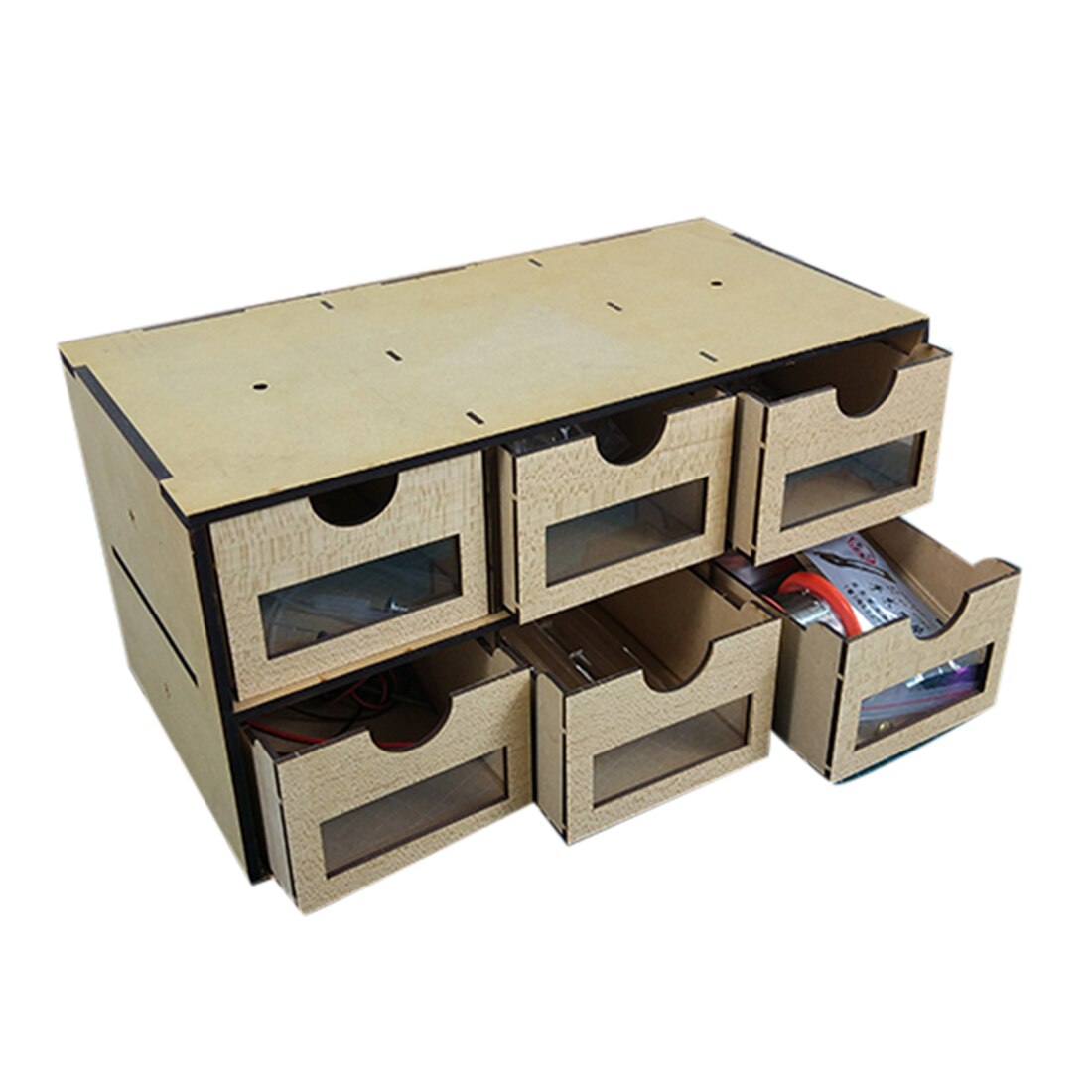 30 x 15 x 15cm massivt træ værktøjskasse model dele opbevaringsboks med 3 skuffer / 6 skuffer model tilbehør