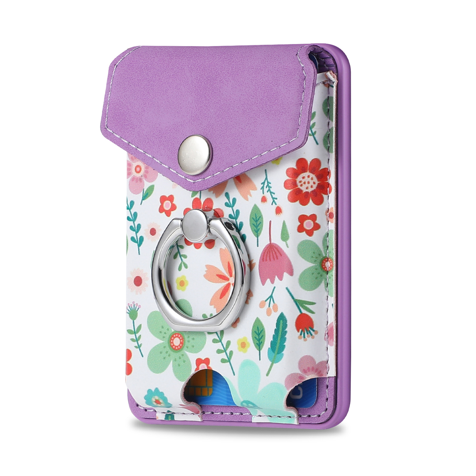 Floral Pattern Magsafe Wallett Card Holder Removable Silicone Security Box Card Holder with Bracelet Holder for Iphone Apple: SKY BLUE
