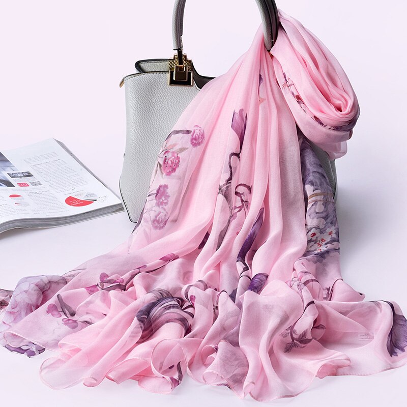 100% Echte Zijde Sjaal Voor Vrouwen Natuurlijke Zijde Sjaals Wrap Voor Dames Luxe Print Grote Pure Zijden Sjaal foulard