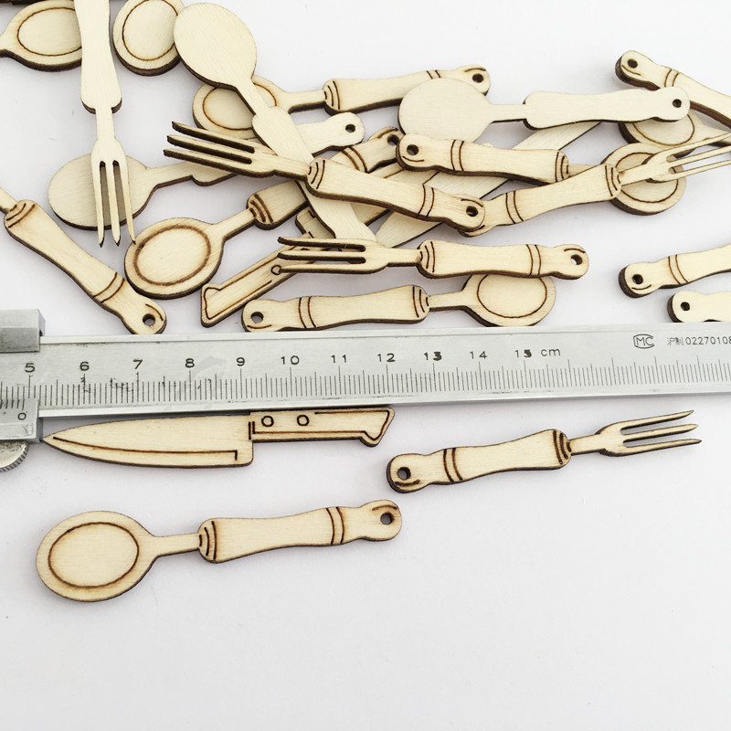 10pcs Unfinished Blank Wood Spoon Fork Shapped Cutouts Wooden Scrapbooking DIY Handmade Crafts Children DIY Graffiti Home Decor
