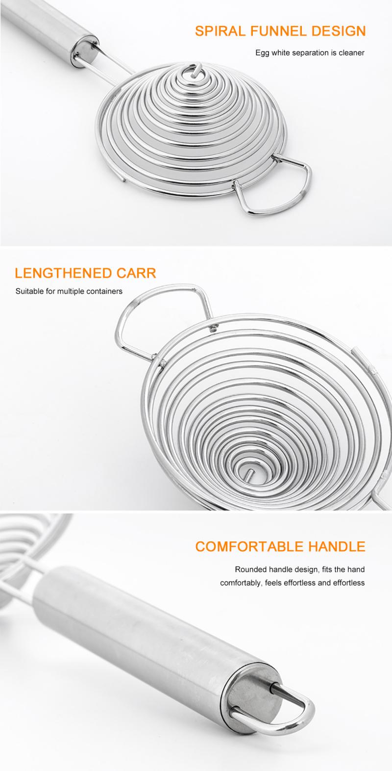 Separador de huevo en espiral, separador de huevo en espiral de acero inoxidable, separador de clara de huevo, separador de yema de huevo con mango largo, herramienta de cocina para huevos