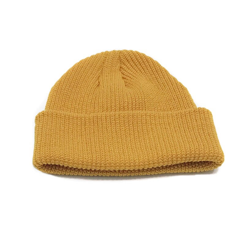 Men Knitted Hat Beanie Skullcap Sailor Cap Cuff Brimless Retro Navy Style Beanie Hat: Yellow