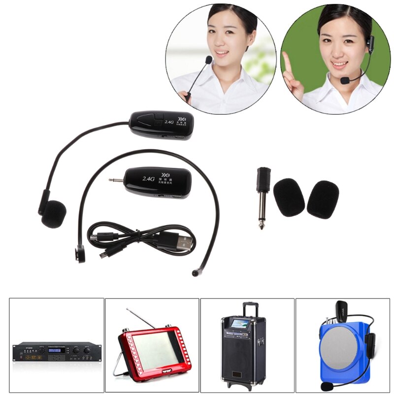 2.4g trådlösa mikrofoner headset megafon radiomikrofon för talhögtalare