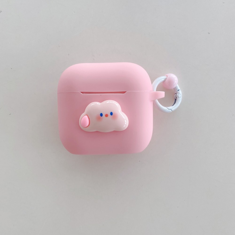Étui pour écouteurs sans fil Apple Airpods 4 3 2 1 Pro 2 génération, étuis de protection en Silicone 3D avec nuage de dessin animé avec accessoire d'anneau: M / CORAL