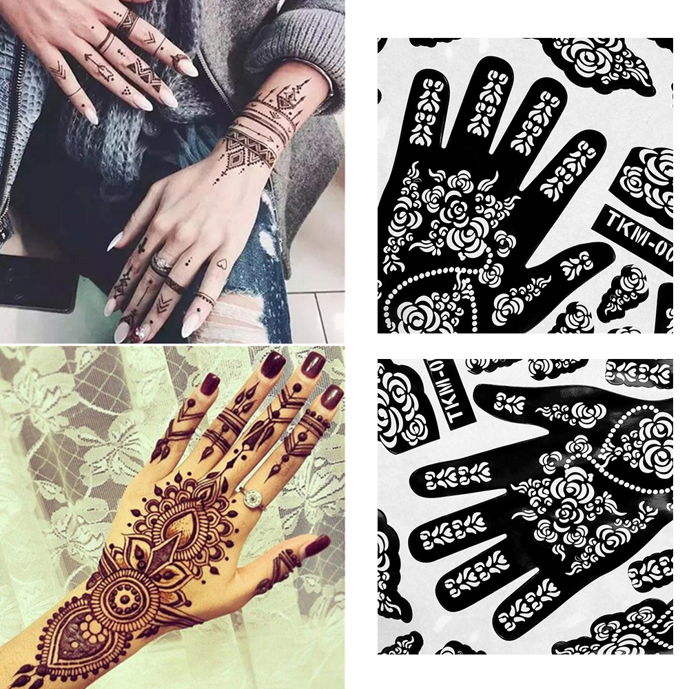 1 stk hænder/fødder tatovering henna indiske midlertidige tatoveringsskabeloner stenciler til airbrushing mehndi kropsmaleri indretning tilfældig stil