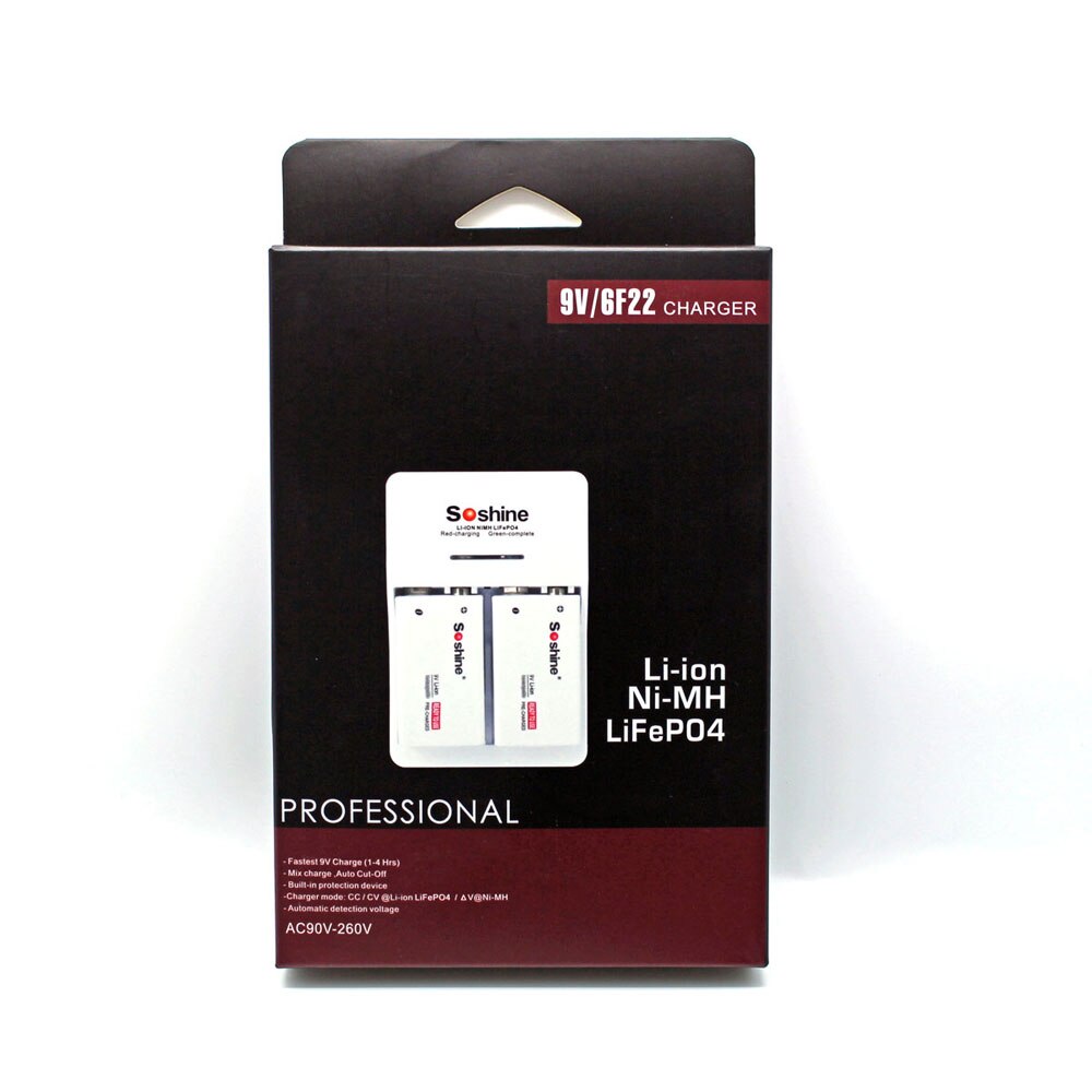 Soshine SC-V1 9V White 2 Independent Channels Smart Rechargeable Battery Charger with LED Indicator for Li-ion、Ni-MH、LiFeP04: V1(Fe) / AU