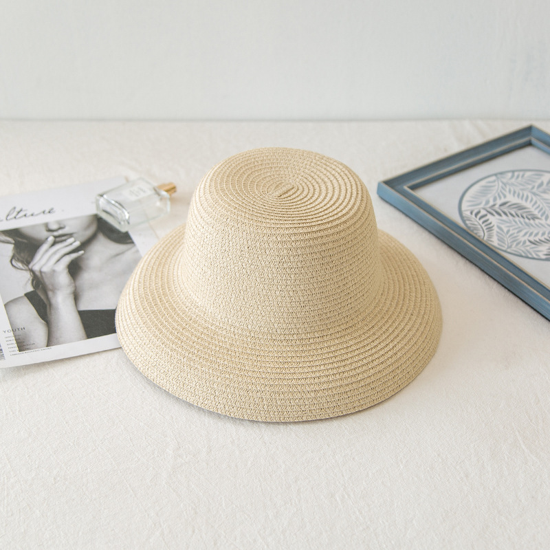 Sommer dame plisseret stråhat kvinder afslappet stor rand rand floppy solhat cap strand casquette gorros: Beige