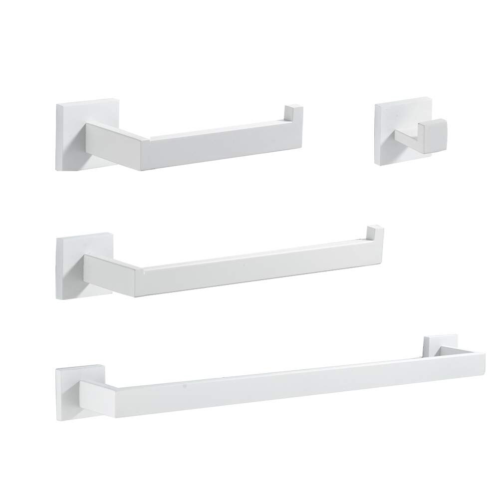 Wit 4 Stuks Badkamer Hardware Accessoires Set Wandmontage Jas Haak Toiletrolhouder Handdoekhouder Handdoek Bar