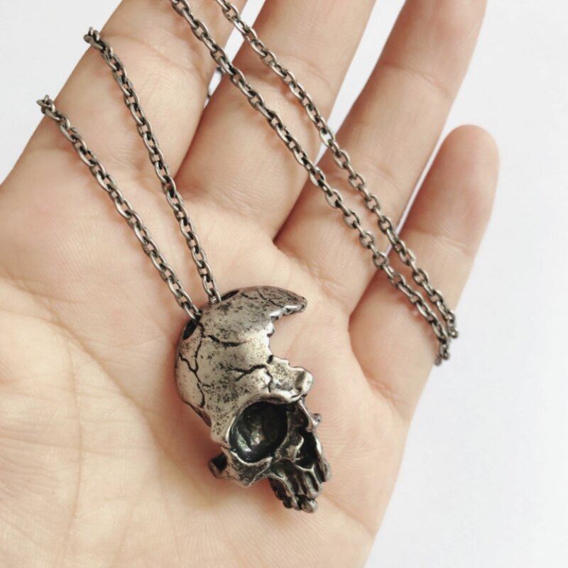 Retro Punk Half Face Skull Necklace Men's Gothic Skull Pendant