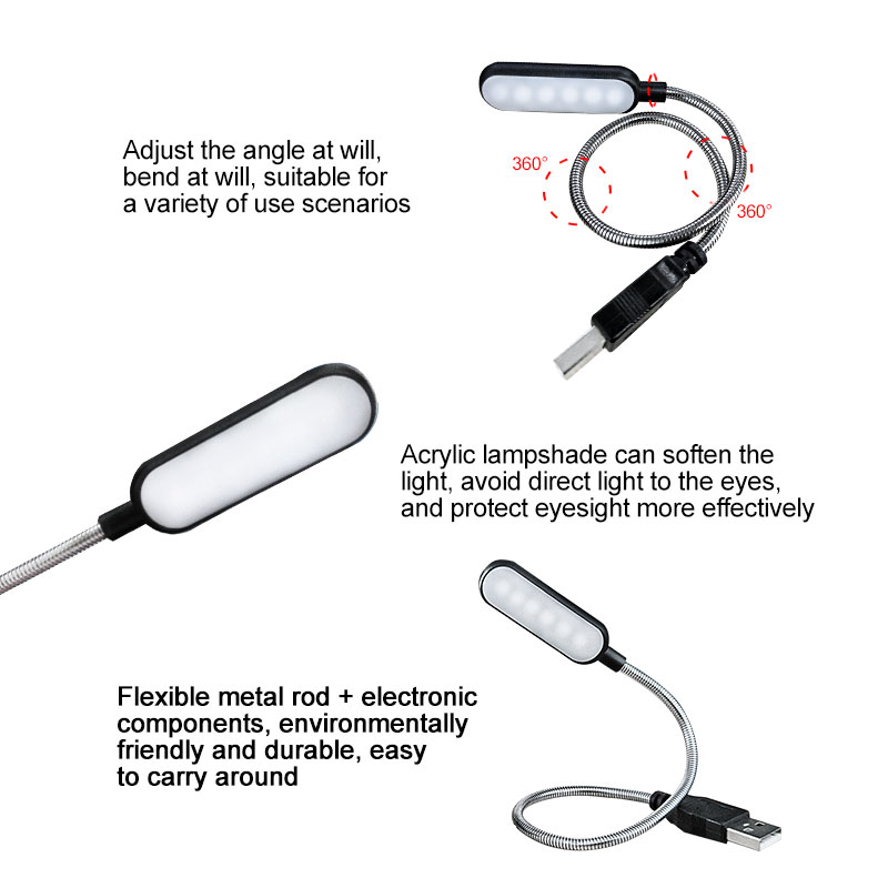 Flexibele Draagbare Tafel Bureaulamp Mini Eye-care Boek Leeslamp 6 LEDs USB Laptop Notebook PC Aangedreven Toetsenbord verlichting