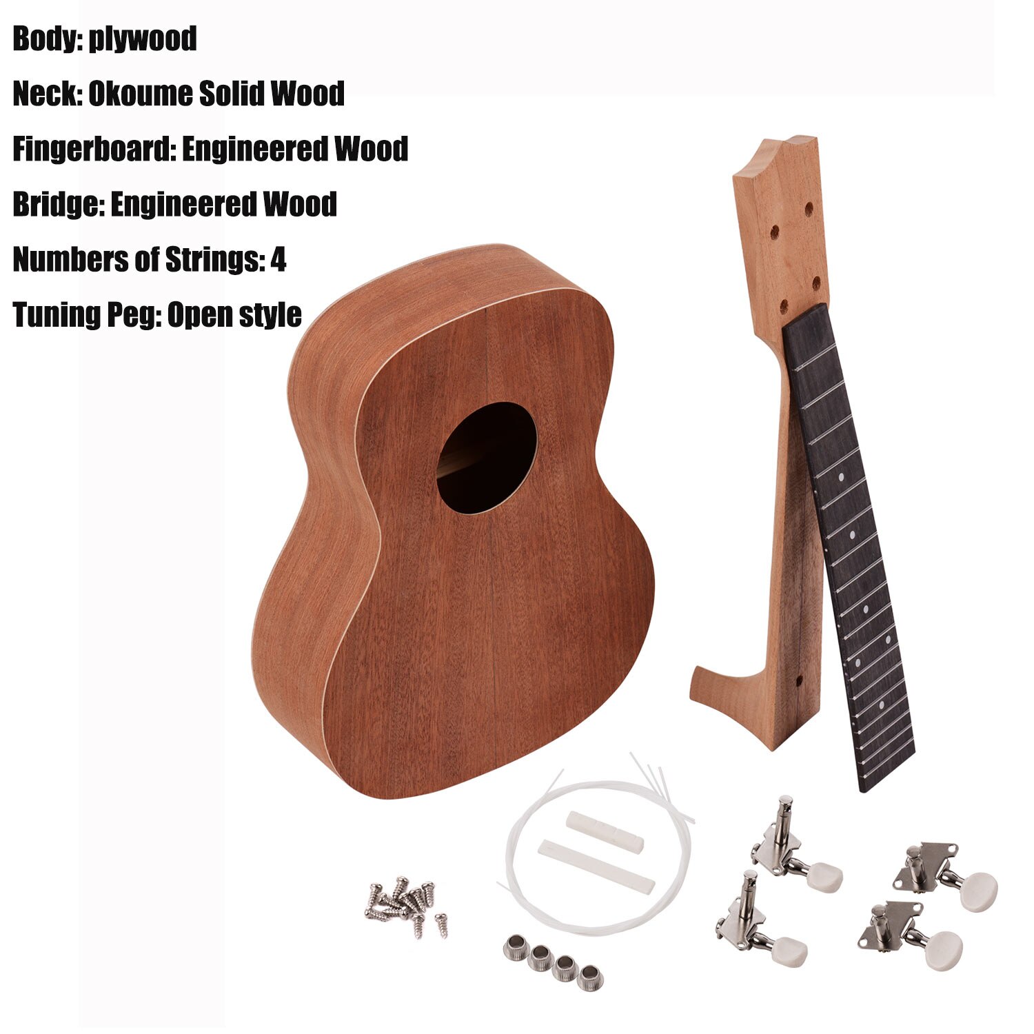 21 inch Ukelele Ukulele Combo Mahogany Soprano Gecko Uke 4 string Hawaiian Mini Guitarra with Stringed Musical Instrument Kits: 02 Unfinished DIY