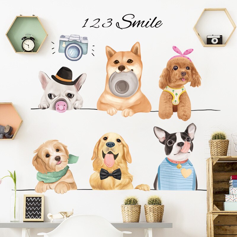 Cartoon Kawaii Dogs Wall Sticker for Children Kids room Kindergarten Decor Puppy Wall Decals Vinyl PVC Home Decor Stickers Mural
