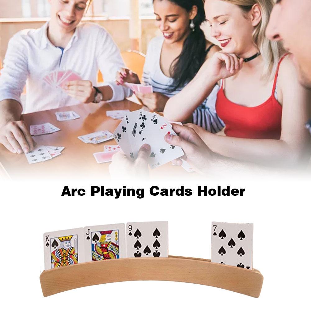 Wooden Playing Cards Holder Arc Playing Cards Holder Curved Games Card Holder for Cards Games 4PCS/Set