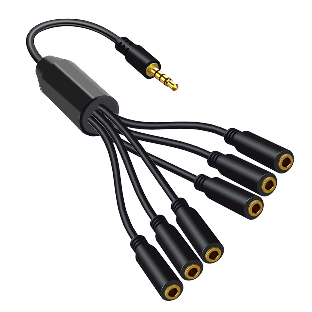 Divisor de auriculares de 3,5mm, extensor de conector Audeo, Cable auxiliar de 1 a 6 puertos, adaptador de Audio de micrófono para auriculares de teléfono, Cable divisor: Azul