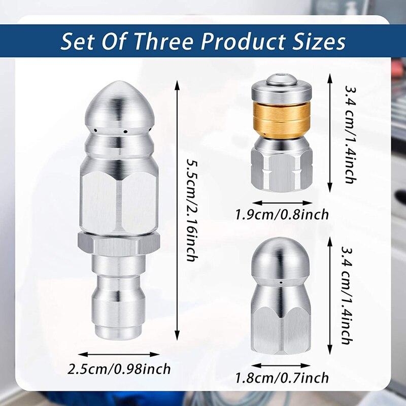 Top 3 Stuks Riool Rioolreinigers Nozzle Roterende Knop Neus Riool Jetting Mondstuk Rvs Vaste Riool Nozzle