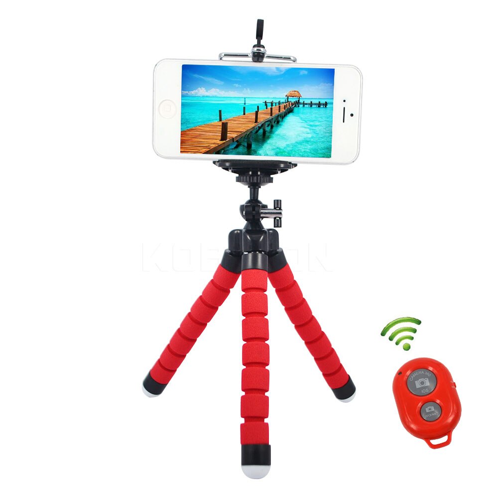 KEBIDU Flexible Octopus Tripod Bracket Selfie Stand Mount Monopod Styling Accessories + Remote Control Shutter For Car Phone: Red