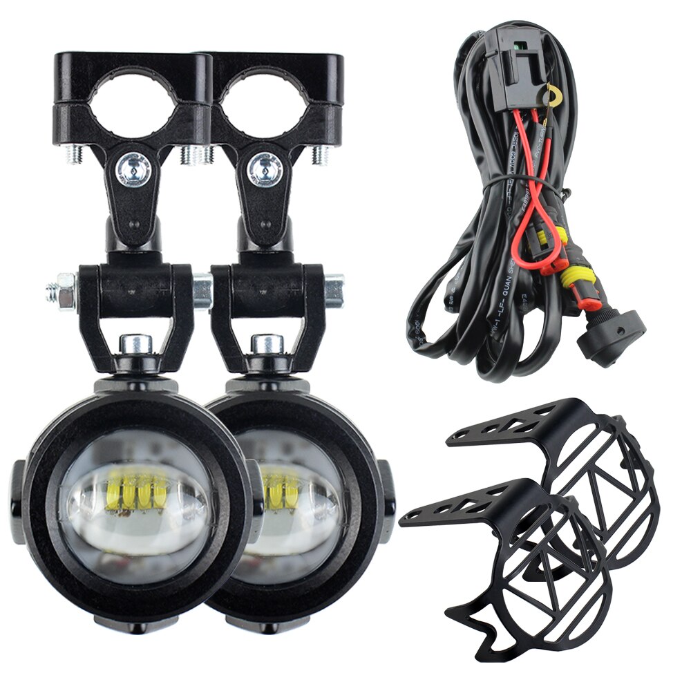 Motorcycle LED Auxiliary Fog Light Driving Lamp Include Wire Relay For ...