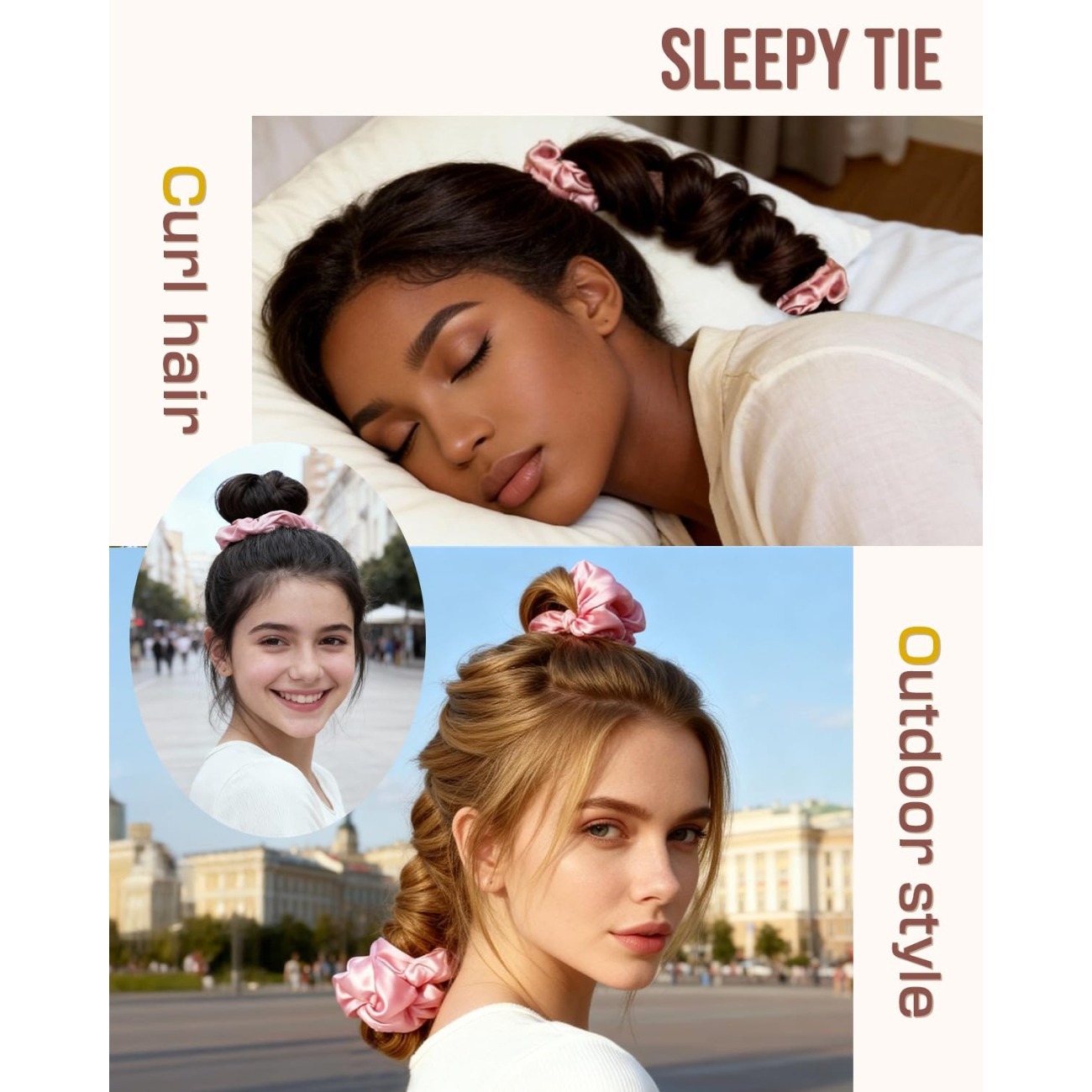 Satin- Hitzfreies Lockenwickler-einstellen: Lockenstab ohne Hitze mit Scrunchie für große Locken über Nacht – Schlaf-Lockenwickler Haarwerkzeug
