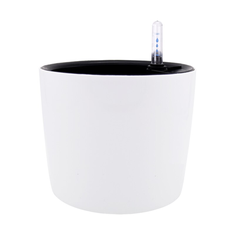 Indicador de nivel de agua de cinco colores, macetas de plástico inteligentes para riego automático, maceta pastoral resistente a la corrosión: White