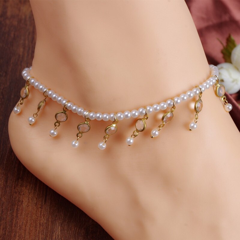 Imitation Pearls Beads Pendant Charming Foot Accessories Anklet For Women Indian Tornozeleira Feminina Anklet