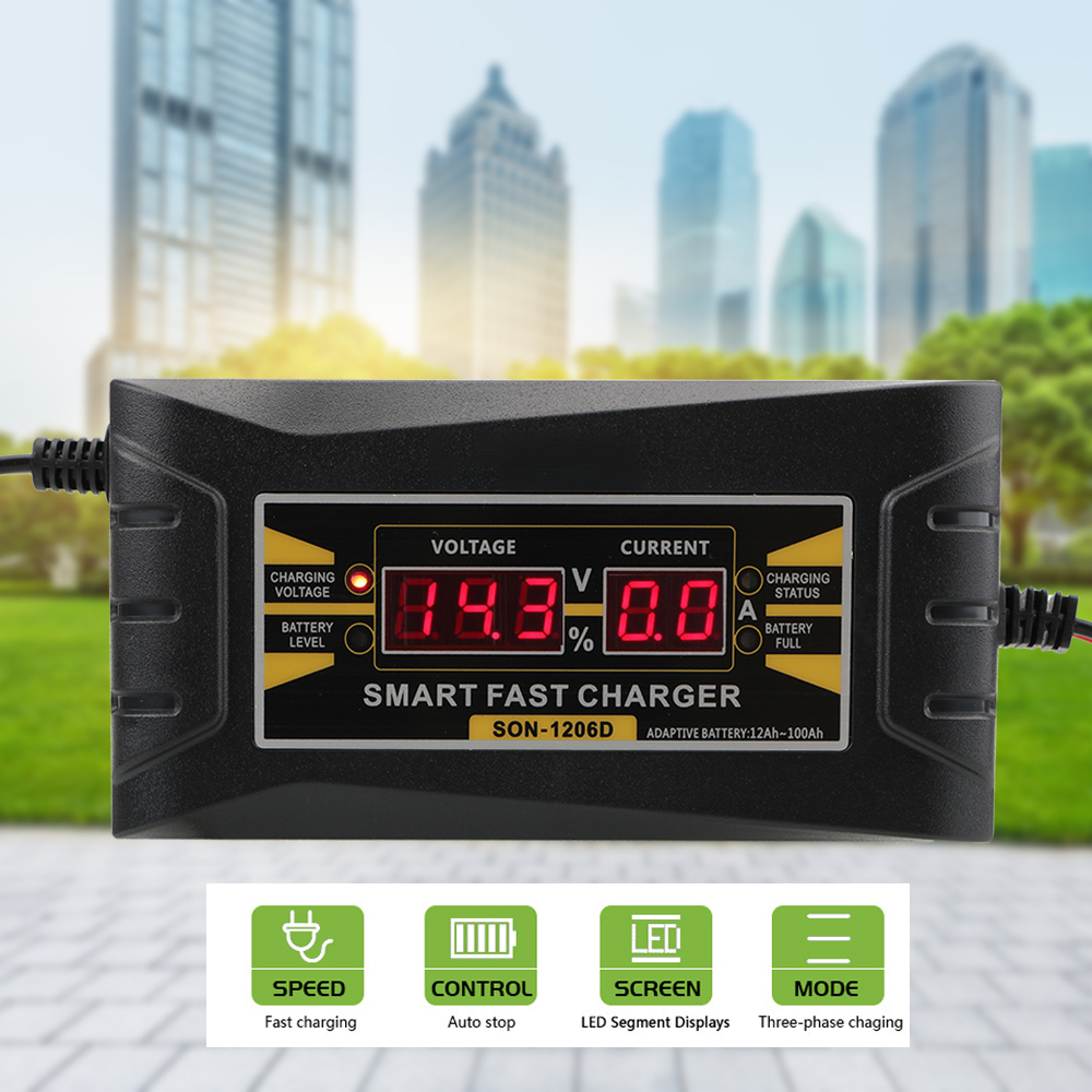 Loodaccu-Laders Volledige Automatische Auto Batterij Oplader Smart Fast Power Opladen 12V 6A 150V-250V Lcd-scherm Us Eu Plug