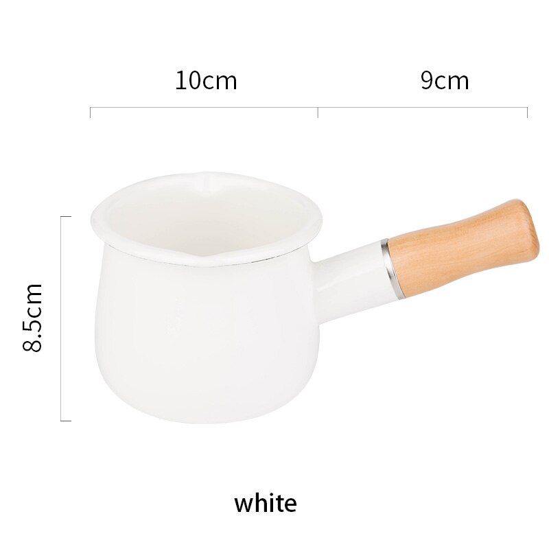 Pot à lait avec poignée en bois de 500ml, Style japonais, émaillé, pour café, beurre, Mini casserole, ustensile de cuisine pour cuisinière à gaz: White