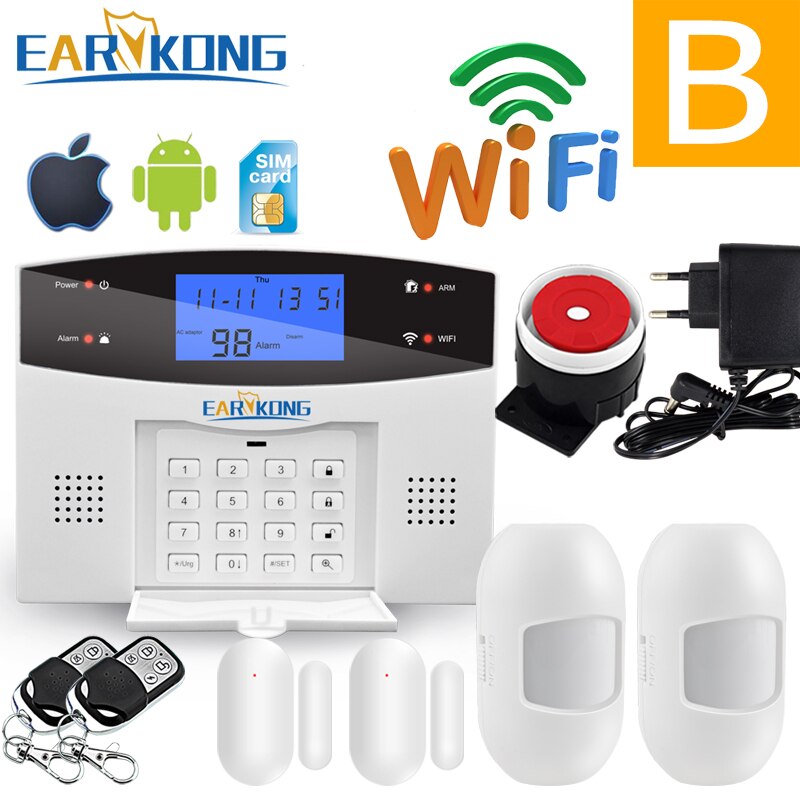 Wifi GSM Home Burglar Alarm System 433MHz Detector Alarm Support Telephone Line PSTN & SIM Card Voice Intercom Wifi APP Relay: B / Italian