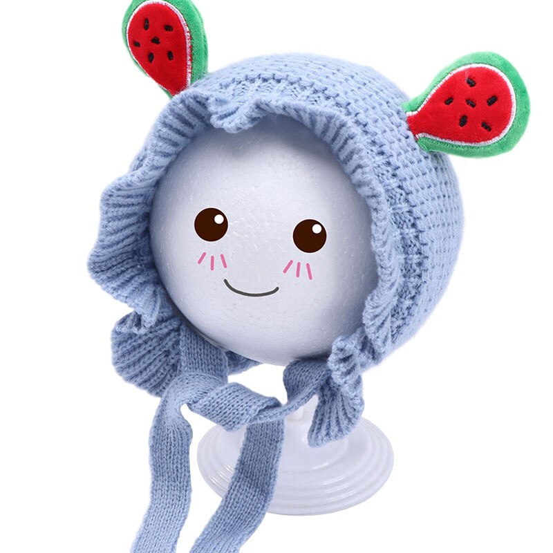 Kids Baby Gebreide Muts Meisjes Leuke Aardbei Baby Katoen Warm Verstelbare Riem Gebreide Fruit Patroon Hoed: Blauw