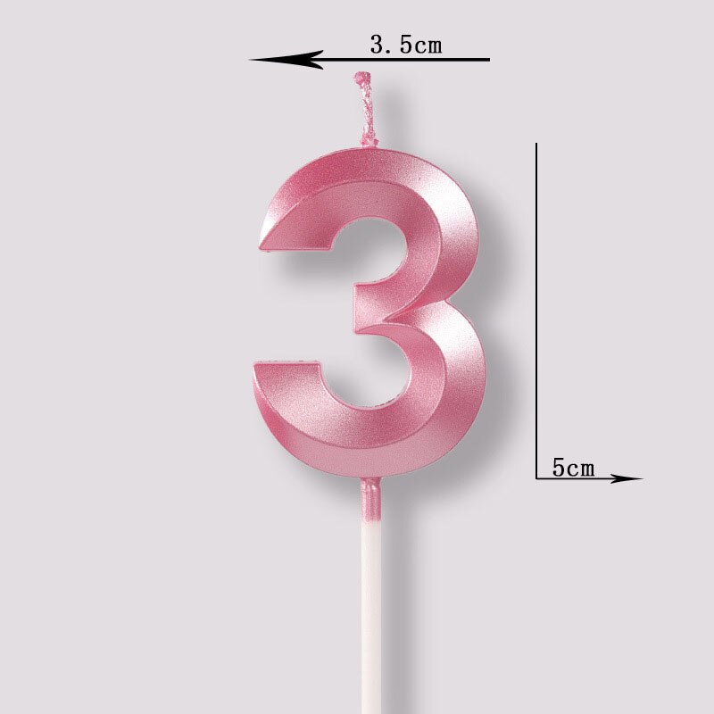 Rose pink Number Candles Party Cake Topper Candle Kids Baby Birthday Anniversary Party Decoration: number 3