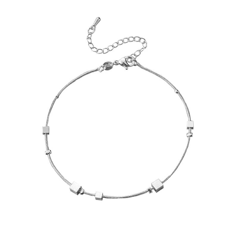 Eenvoudige Vierkante Grid Hamsa Stempel Enkelband Armband Op De Been Voor Vrouwen Zandstrand Plata Plated Chian Op Voet Meisje enkelband