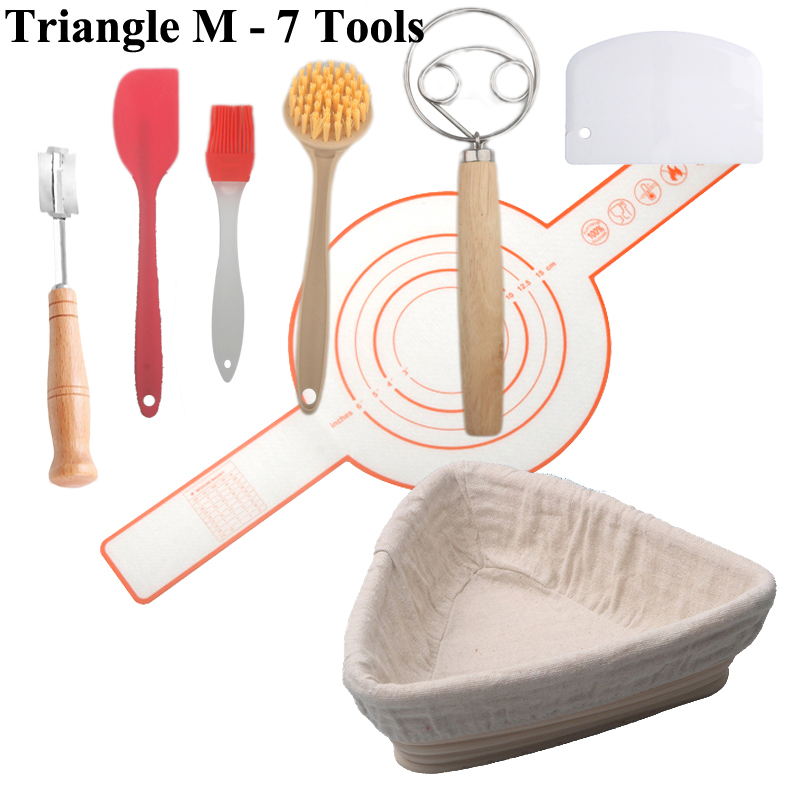 Bread Basket Set Kitchen Banneton Natural Rattan Basket With Linen Cover 7 Pcs Tools Sourdough Baking Tool Bread Proofing Basket: army green