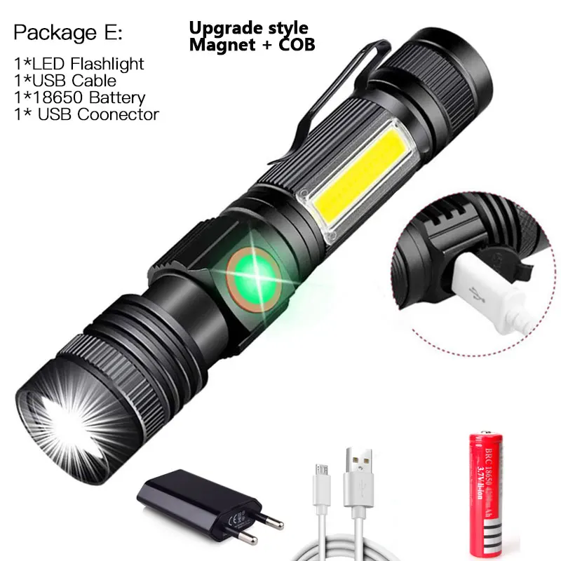 Linterna LED ultrabrillante recargable por USB, luz de bicicleta T6, batería 18650, para ciclismo al aire libre: Rojo