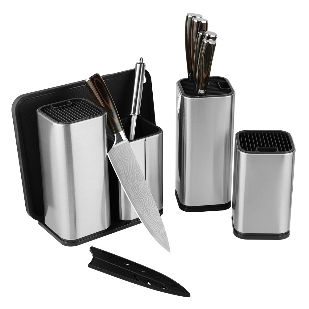 Stainless Steel Kitchen Knife Stand Knives Holder Multifunctional Holder 8" Knife Block Sooktops Tube Shelf Chromophous