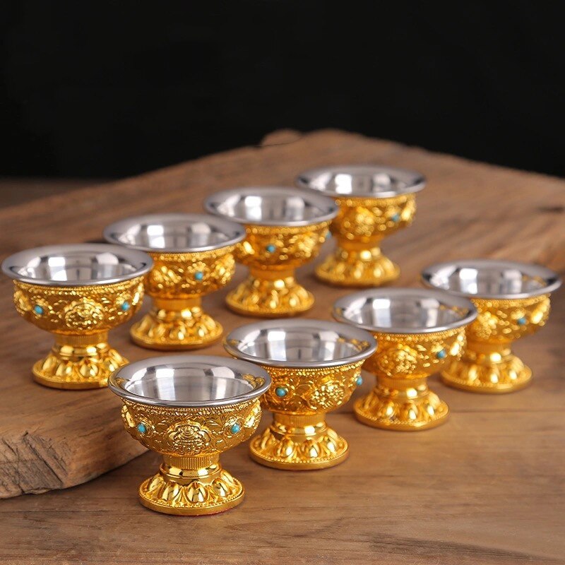 Gem Mozaïek Zuiver Koper Drinken Kom Messing Gunstige Tibetaanse Heilige Water Cup Gouden Boeddhistische Thee Kom Thuis 'S Decoratieve