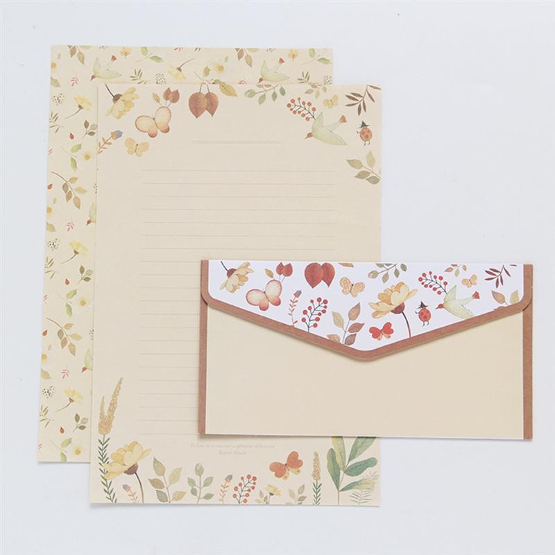 Sobres con estampado de flores y papel de letras, Kit de sobres de papelería para escritura encantadora, 5 Juegos/45 Uds., colores variados