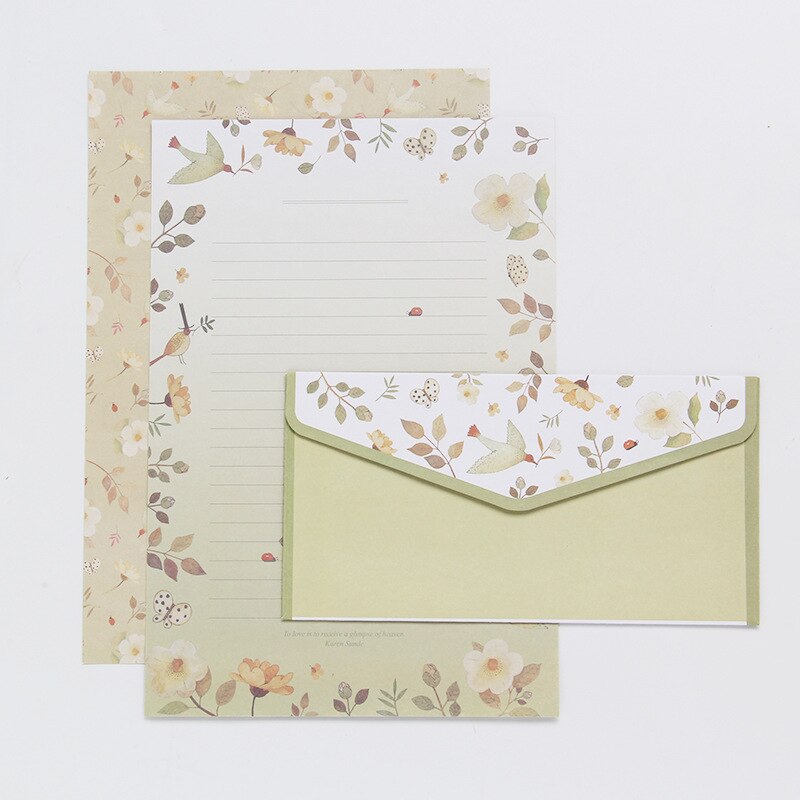 EZONE A5 6Stck Schreiben Papier + 3Stck Umschlag setzt SchöNe Blume aufbringen Linie Seite Literarischen Stil Schreibwaren Papier knapp Papier: 4