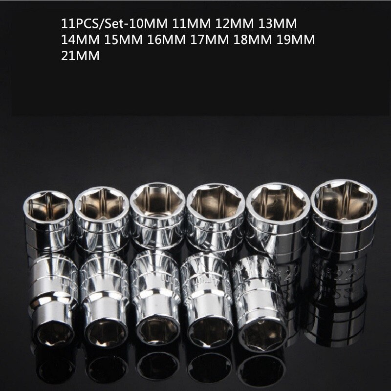 11Pcs/Set 1/2 Inch Short Socket Set CRV 10-24mm Deep Socket Adapter for Torque Ratchet Socket Wrench Spanner Repair Tool: 10-21MM