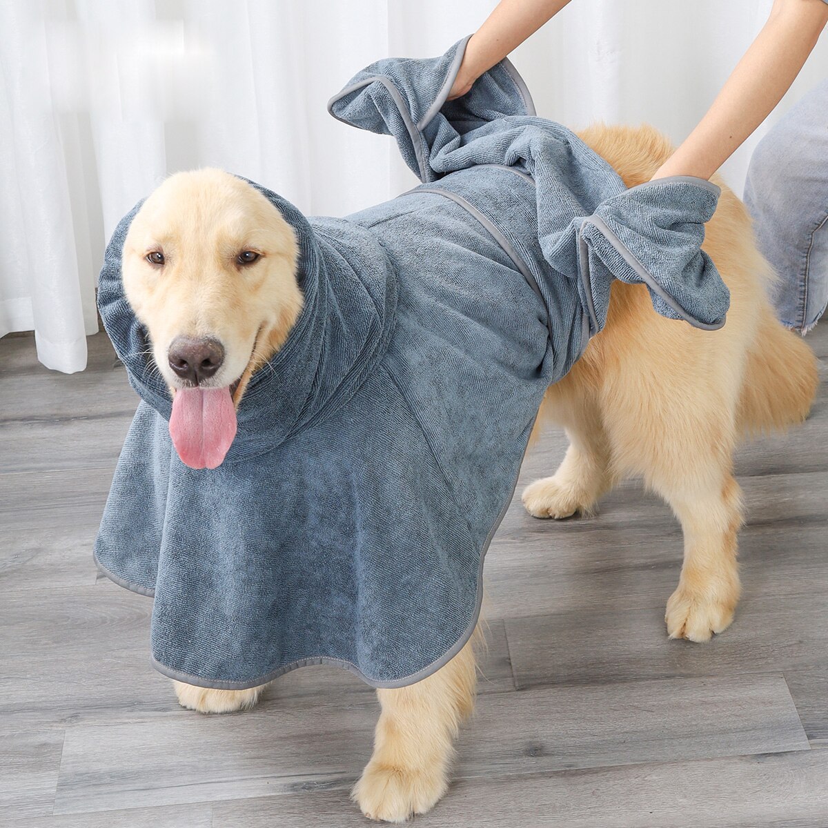 Albornoz para perro, bata de baño para mascotas, abrigo de secado, toalla absorbente para perros grandes, medianos y pequeños, secado súper rápido, suave y ajustable