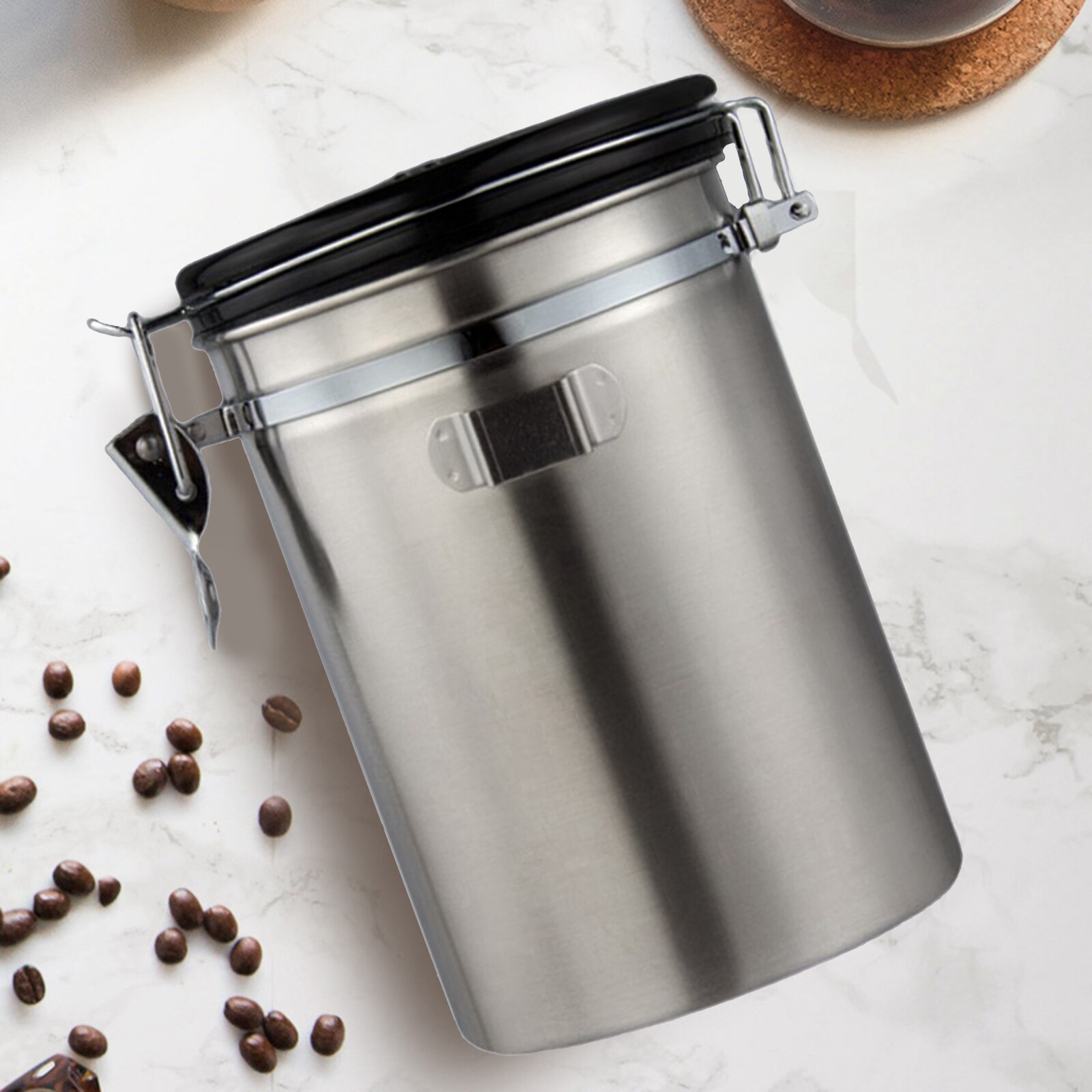 Coffee Canister Airtight Stainless Steel Container Jar for Coffee Beans and Grounds: Silver 1800ml