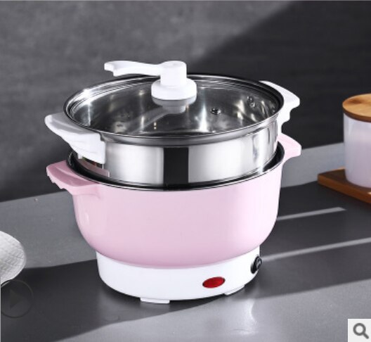 DMWD Multifunktions Reiskocher Elektrische Pfanne Nudel Kochen Topf Ei Omelett Pfanne Mini Eintopf Lebensmittel Dampfer Suppe Heizung: Rosa Weiß Dampfer