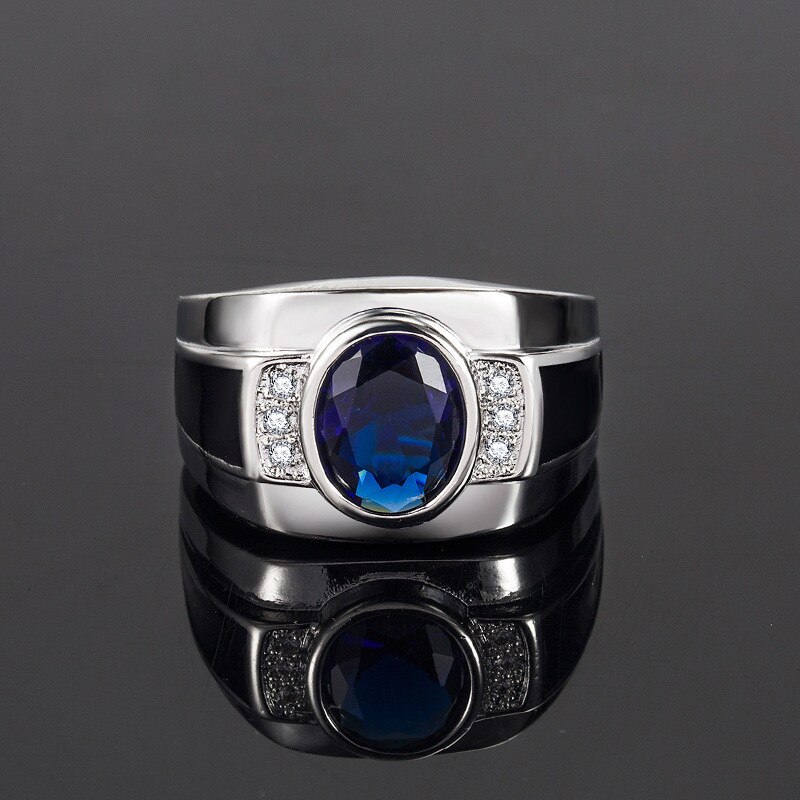 DAIWUJAN Luxury Blue Crystal Adjustable Ring for Men Hiphop Silver Color Cubic Zircon Sapphire Ring Male Party Accessories