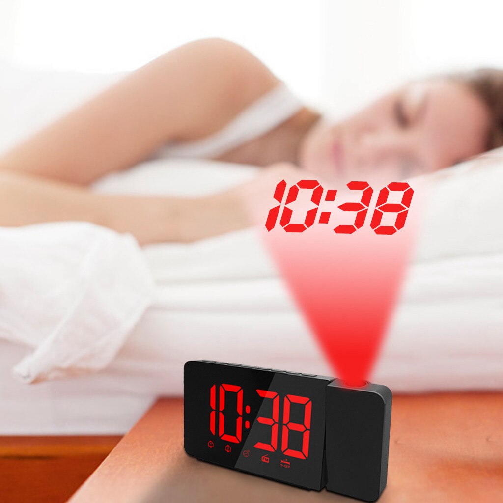Väckarklocka usb projektion intelligens led digitala klockor roterbara dubbla fm-radio hem sovrum dekorativt tillbehör