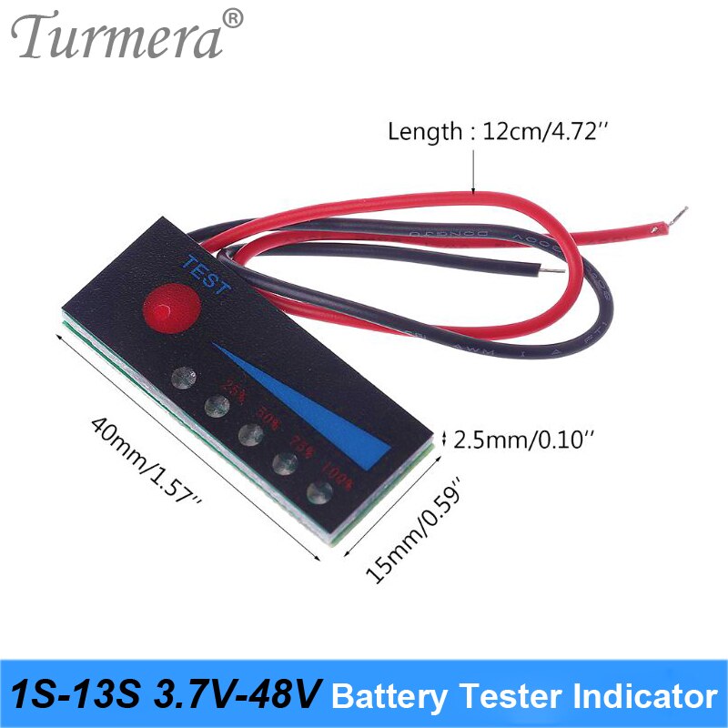 Turmera 1S-13S Tester Della Batteria Indicatore di Capacità 4.2V 8.4V 12V 16.8V 18V 24V 25V 36V 48V per Batteria Cacciavite E E-Uso della bici