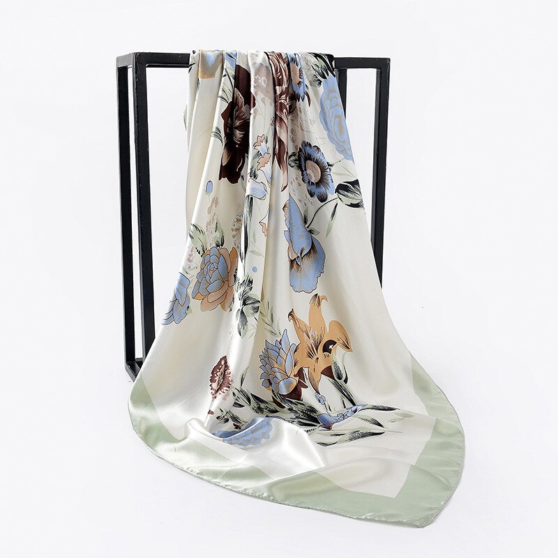 Silke satin sjal kvinnor hår halsduk rosa hhaki tryck hijab scarfs fyrkantiga sjalar och omslag halsdukar för dam 90*90cm: 12
