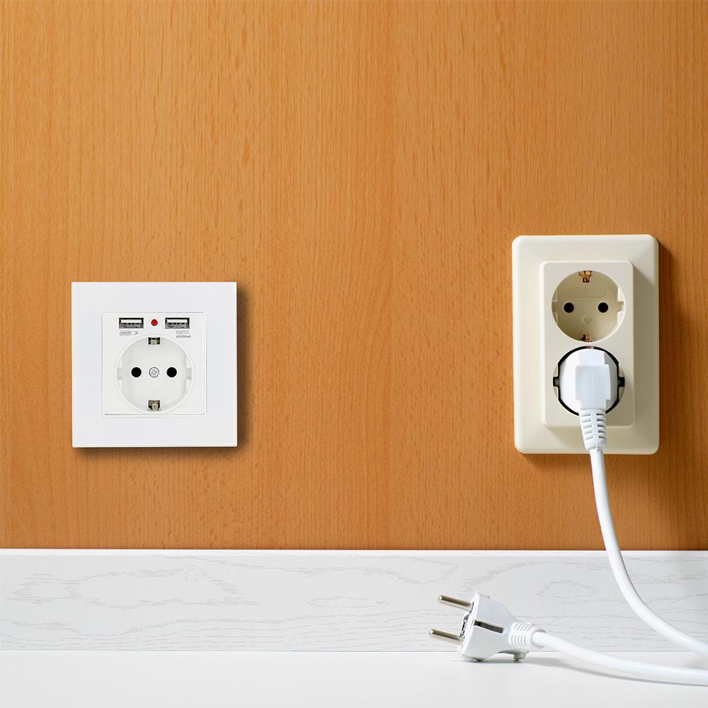 BSEED Home Electric Wall Socket With Double USB Wall Socket Decorative Socket Dual White Glass Panel