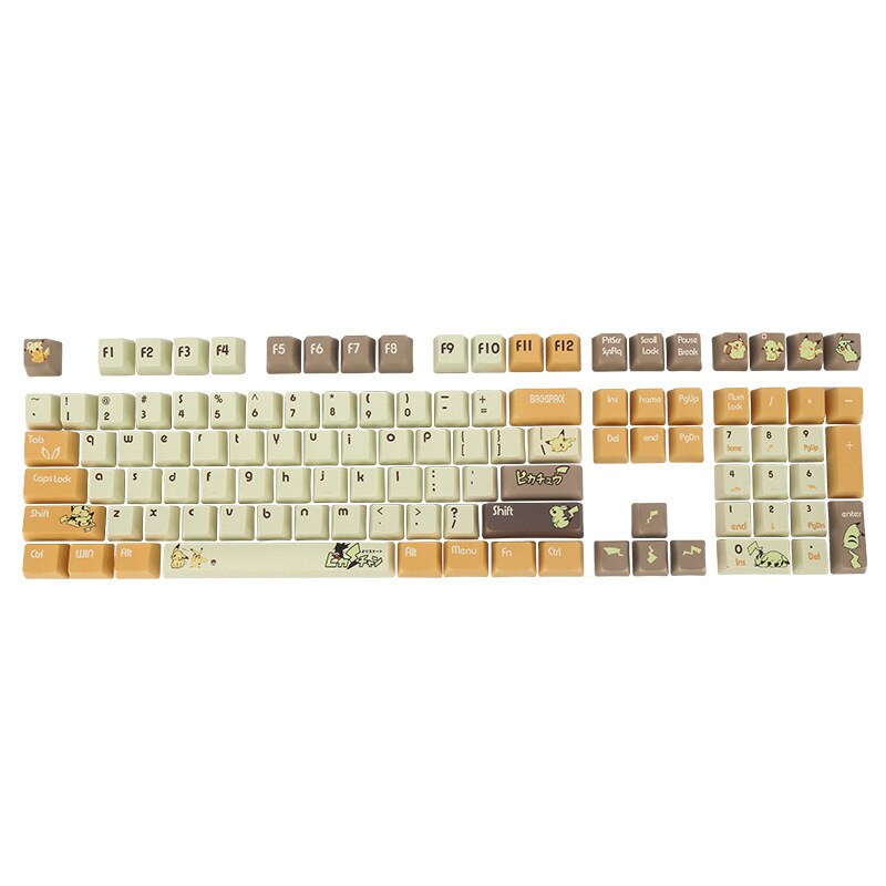 1set 108 Keys PBT Dye Sub Keycaps Full Set Mechanical Keyboard Keycaps PBT Cap: Pikachu