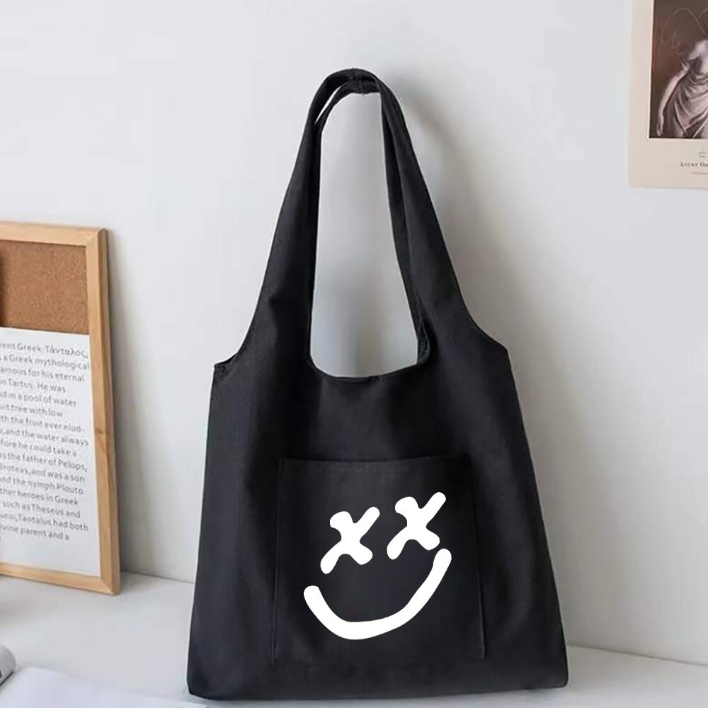 Trendy Boodschappentassen Opvouwbare Dames Canvas Schoudertassen Muren Gedrukt Student Shopper Tassen Travel Totes Werk Handtas: 5Walls021