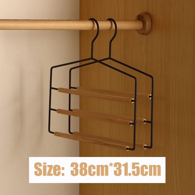 3 Tiers Wooden Pants Hangers,Space Saving Multi-Layer Trouser Racks,Multi-functional Iron Clothes Hanger for Scarf Tie Towel: black