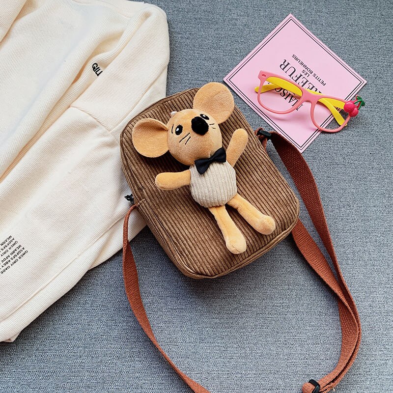 Leuke Meisjes Kleine Portemonnee Corduroy Bunny Mouse Kinderen Schoudertas Baby Jongens Crossbody Tassen Prinses Accessoires: brown mouse